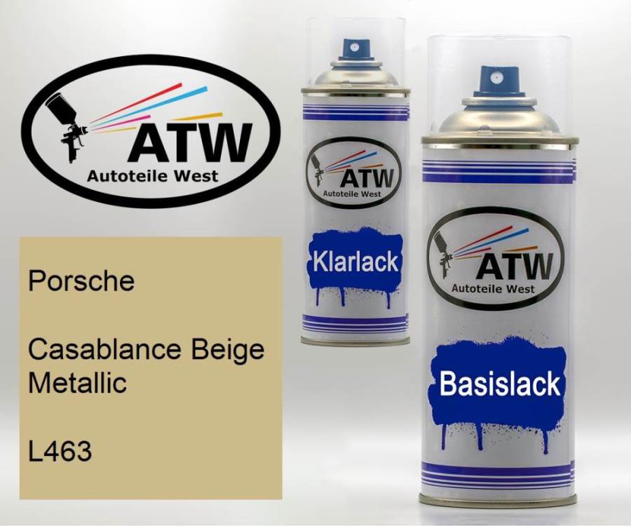 Porsche, Casablance Beige Metallic, L463: 400ml Sprühdose + 400ml Klarlack - Set, von ATW Autoteile West.